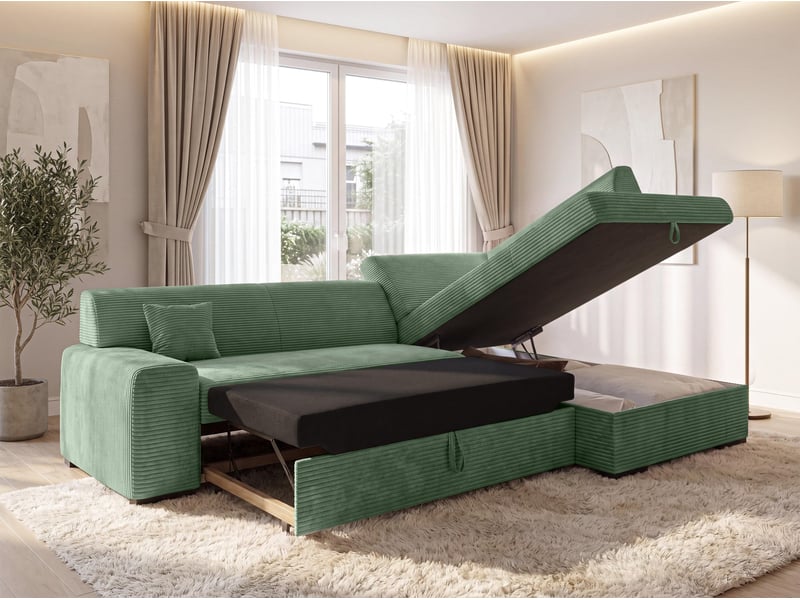 Canapé d'angle convertible lucera 260 cm avec coffre – vert sauge Lucera - Conforama C