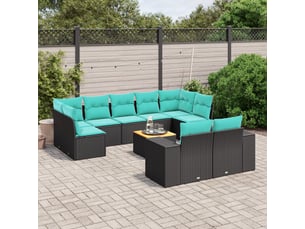 Vidaxl ensemble de canapé de jardin 10 pcs avec coussins noir résine tressée
