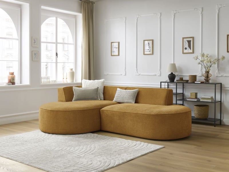 Bobochic canapé d'angle fixe rousseau tissu texturé jaune angle gauche ROUSSEAU - Conforama B