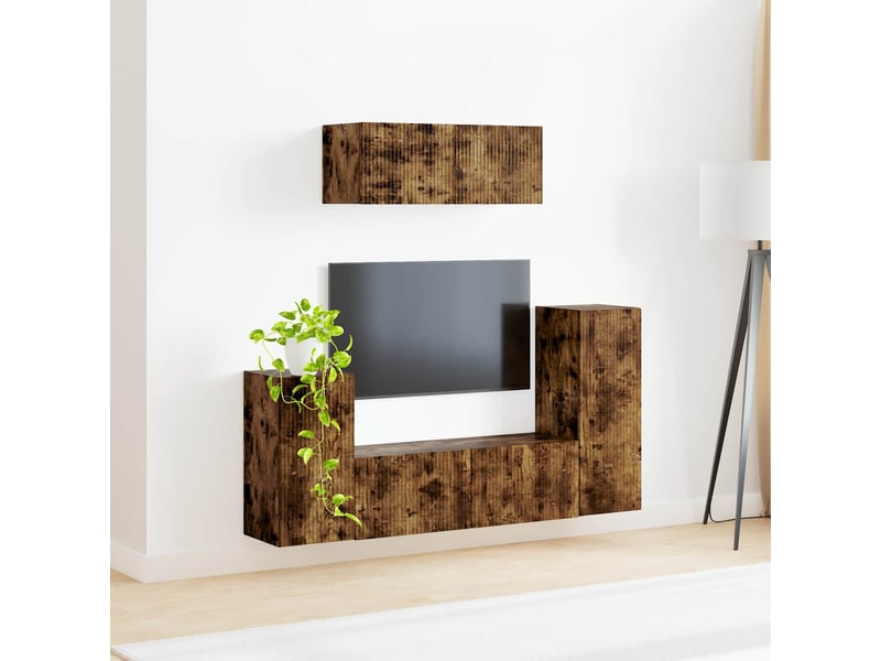  Ensemble meuble tv - banc tv - meuble de rangement 4 pcs chêne fumé bois d'ingénierie  - Conforama D