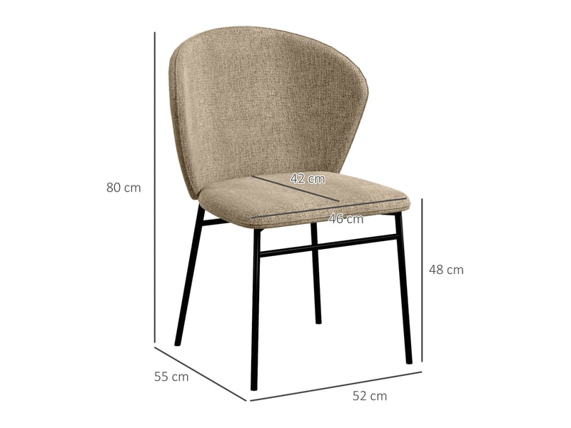  Set de 2 chaises de salle à manger en acier et tissu effet lin assise rembourrée dossier courbé marron clair  - Conforama C