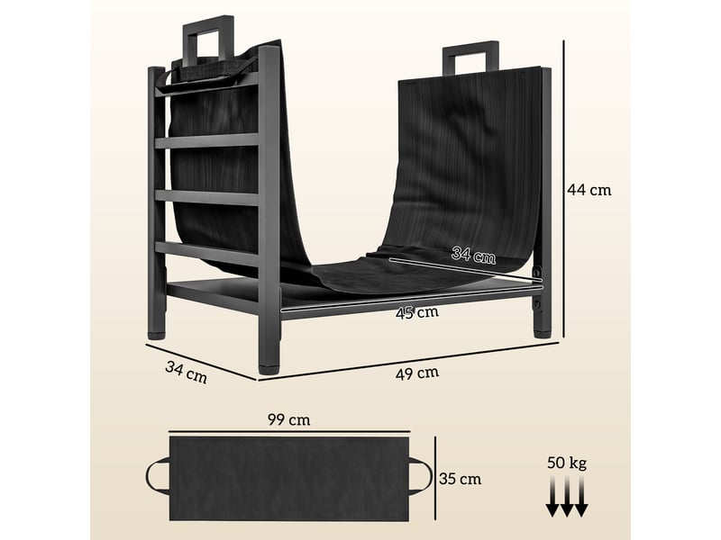  Porte-bûches intérieur avec sac amovible, métal noir, 49 x 34 x 44 cm, charge 50 kg  - Conforama E