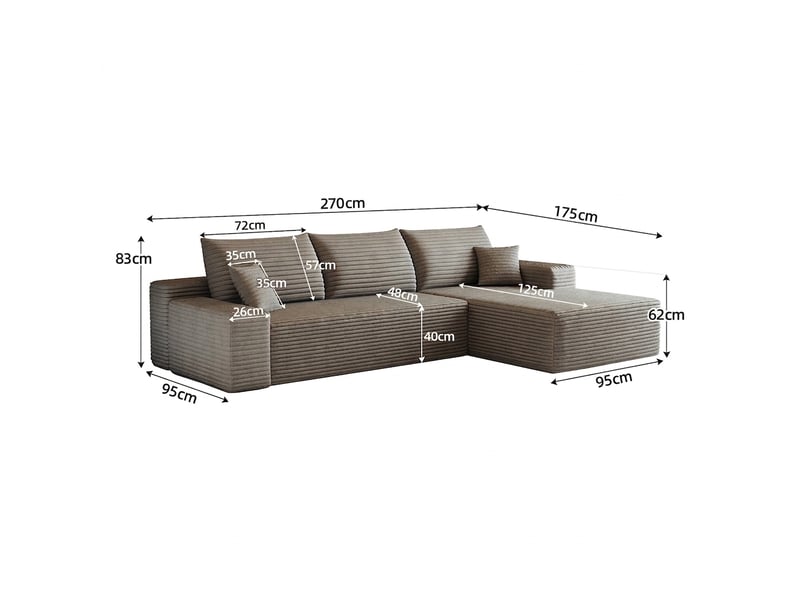 Canapé d'angle modulaire avec méridienne en l 270 cm 3 places camel sans montage - Conforama C