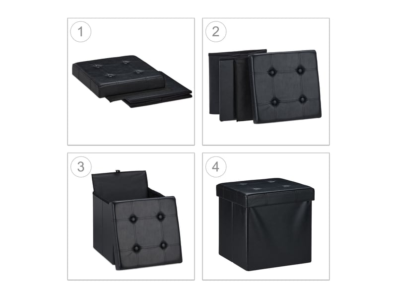  Pouf de rangement pliable pratique salon 38 x 37 x 37 cm assise confortable en similicuir noir 13_0010124  - Conforama C