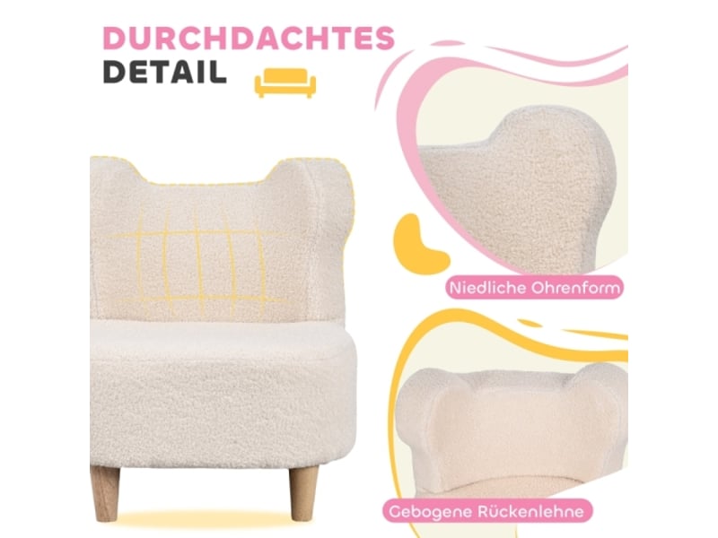  Fauteuil enfant beige, oreilles d’ours, revêtement polaire, rembourrage mousse, siège peluche  - Conforama E