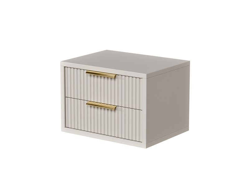  Table de chevet murale suspendue 2 tiroirs beige cachemire façade rainurée  - Conforama A