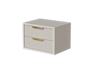 Table de chevet murale suspendue 2 tiroirs beige cachemire façade rainurée