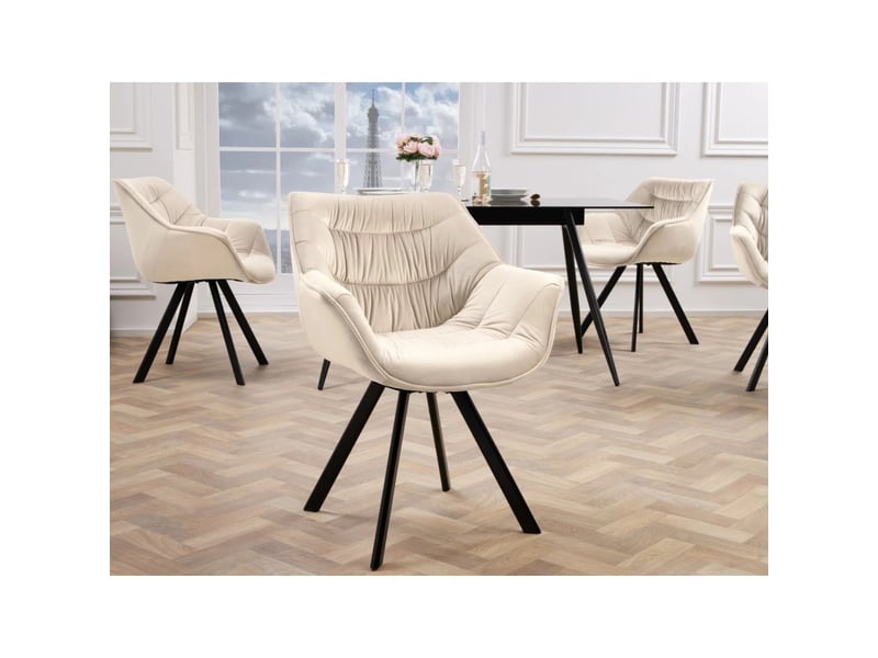  Lot de 2 chaises design comfy pivotantes à 180° en velours beige champagne et pieds noirs  - Conforama B