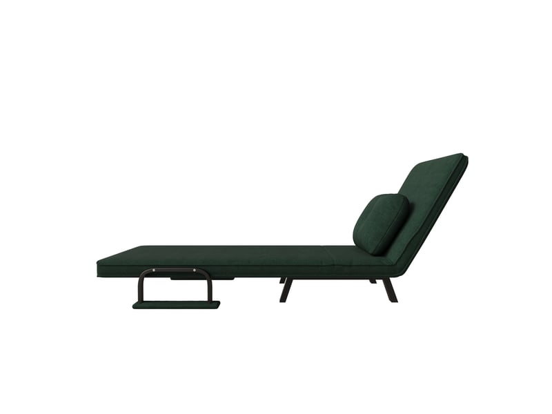 Fauteuil relax inclinable à 5 positions avec dossier 180° et supports dépliables en chenille vert foncé - Conforama D