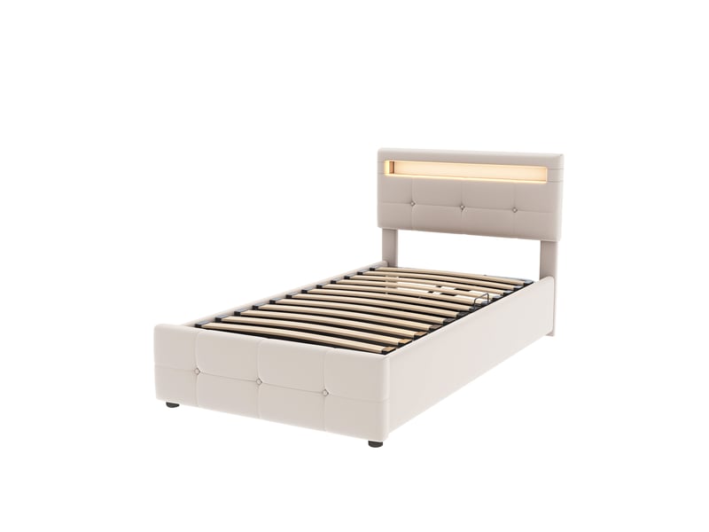  Modenvie lit enfant coffre 90x200 cm - avec led et rangement hydraulique, sans matelas - beige  - Conforama A