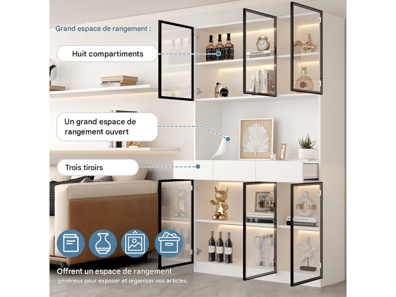  Vitrine avec éclairage led en verre trempé blanc et noir 240 x 200 cm N625P379759760761W-2 - Conforama D