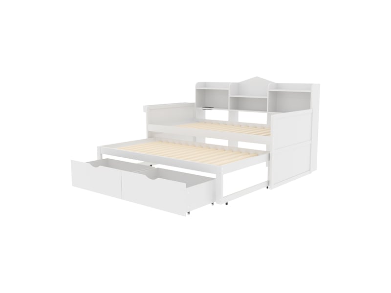  Lit enfant - 90x200 cm - rembourré - tête de lit réglable - tissu velours beige  - Conforama W