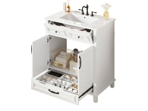 Meuble salle de bain sur pied 77 cm vasque en céramique intégrée meuble vasque blanc