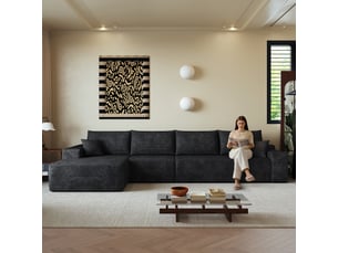 Canapé d'angle, canapé modulable, noir, assise profonde, livré monté, design moderne, 340 cm, pour salon, appartement, chambre