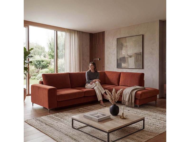  Canapé angle droit fiesole en velours terracota - 4 places 3CA52.PI.4AC.D.21 - Conforama C