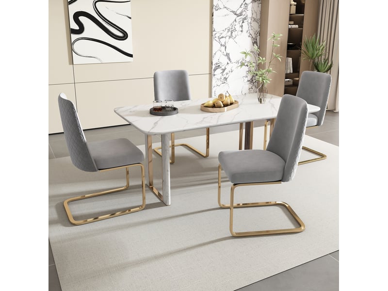  Lot de 6 chaises de salle à manger en velours gris avec pieds en métal doré  - Conforama D