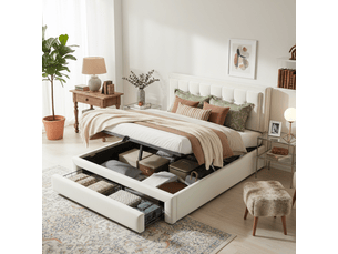 Lit coffre 140x200 cm <strong>ZERBACO</strong> <strong></strong> coloris beige