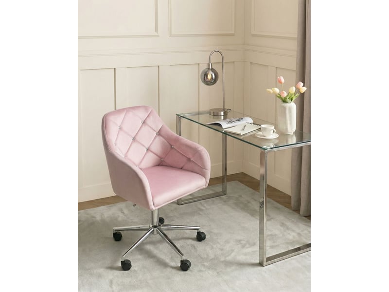 Chaise de bureau veloria velours rose pastel  - Conforama B