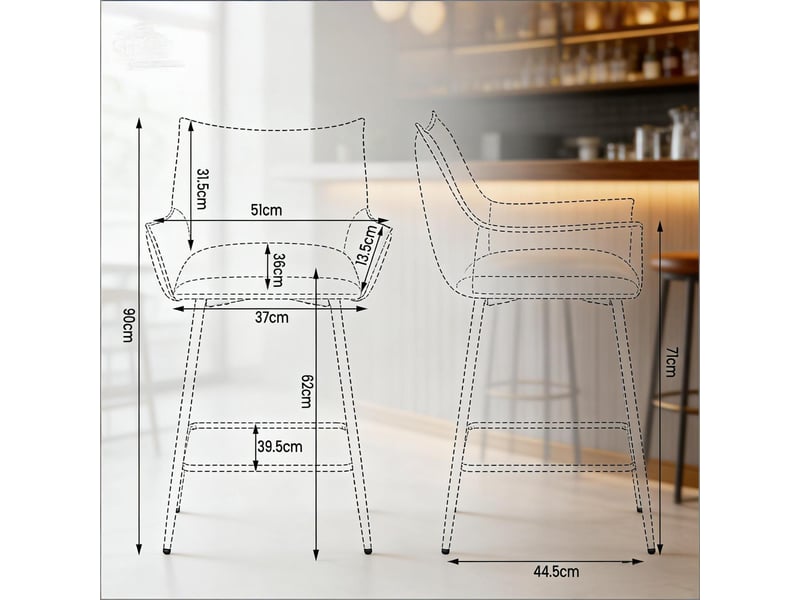 Lot de 2 tabourets de bar vintage 51 x 49 x 90 cm - dossier et accoudoirs incurvés - assise en similicuir pu - pieds en métal - marron - Conforama C