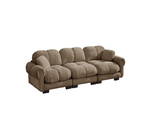 Canapé droit 3 places modulable en tissu marron avec 2 coussins déco, design matelassé pour le salon