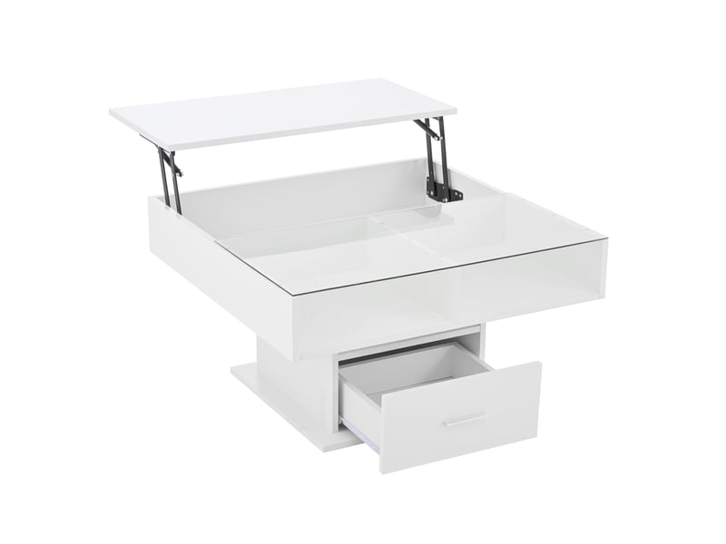 Table basse multifonctionnelle laquée brillante avec éclairage led, hauteur réglable et espace de rangement modulable – design moderne pour salons, bureaux et petits appartements  - Conforama E