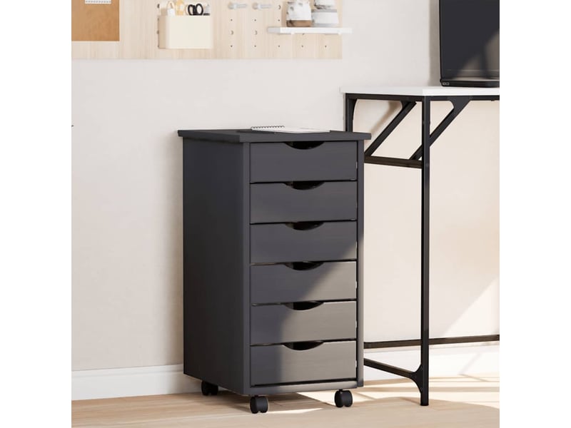  Armoire de rangement roulante avec tiroirs moss gris bois de pin solide shl2535  - Conforama B