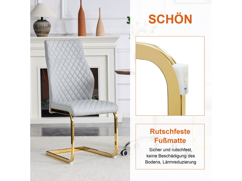 Ensemble table ronde 60 cm et 2 chaises gris clair, table bistrot 2 personnes pied métal doré pour cuisine - Conforama W