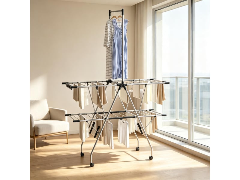  Porte-manteau - étendoir à linge pliable à roulettes, étendoir mobile, support de séchage polyvalent, tour à linge spacieux  - Conforama A