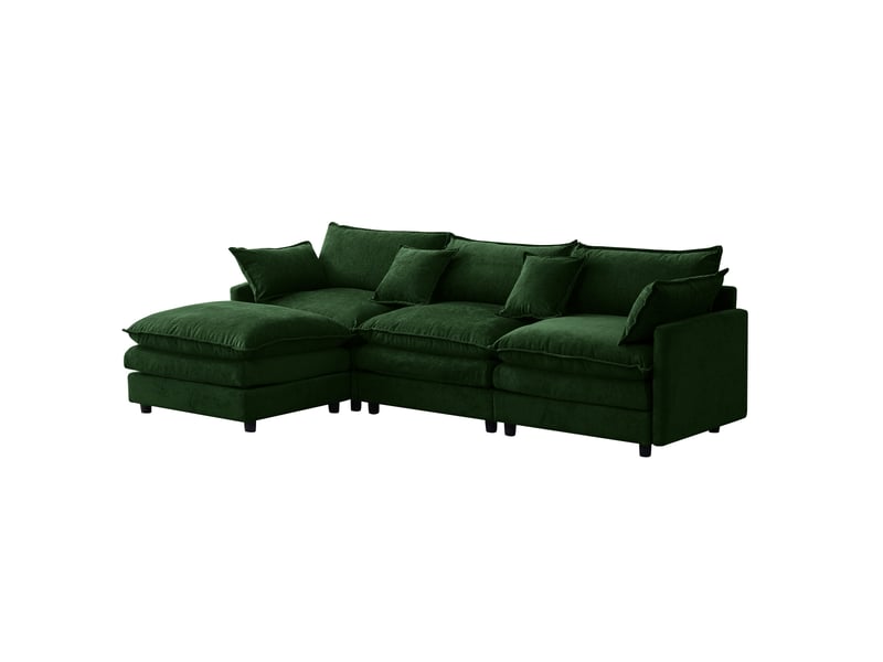 Canapé d'angle modulable vert 3 places avec méridienne - tissu chenille - 267x154x85 cm  - Conforama A