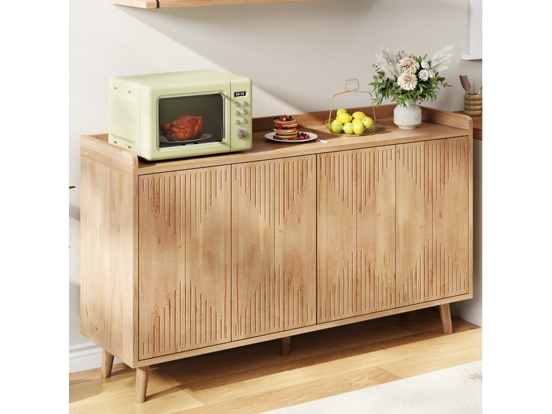  Buffet bas avec 4 portes étagères réglables et espace ouvert pratique pour cuisine et salle à manger en mdf naturel  - Conforama B