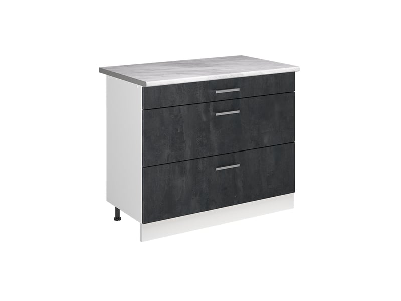  Vicco meuble cuisine, béton noirblanc, 100cm plan de travail marbre  - Conforama A