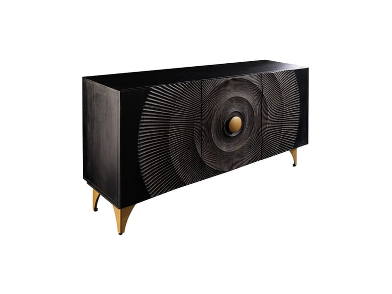  Buffet 140 cm 3 portes bois noir et doré – collection solaris  - Conforama A