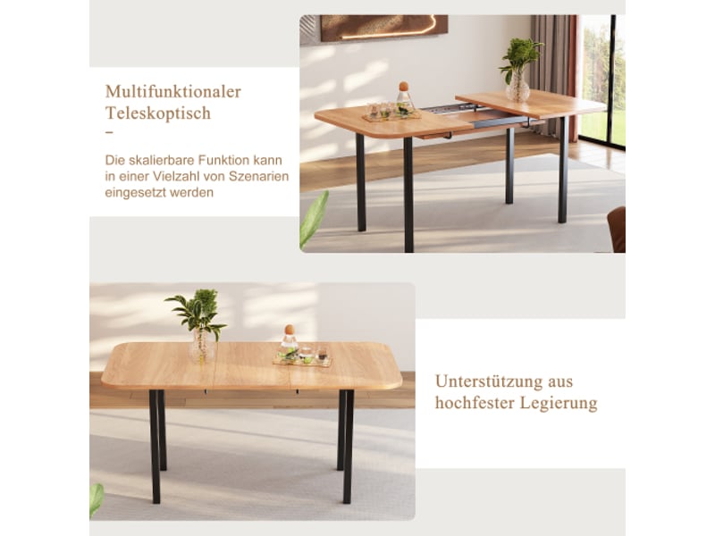 Table de salle à manger extensible marron 120-160 cm – plateau effet bois, structure robuste - Conforama E