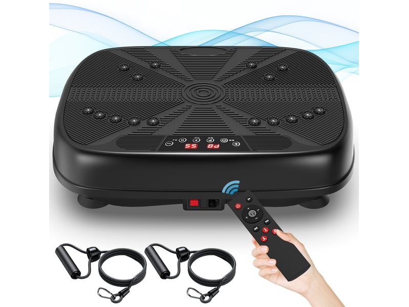Plateforme vibrante de fitness 45x35x12,7 cm avec bandes de résistance et contrôle de vitesse noir - Conforama A