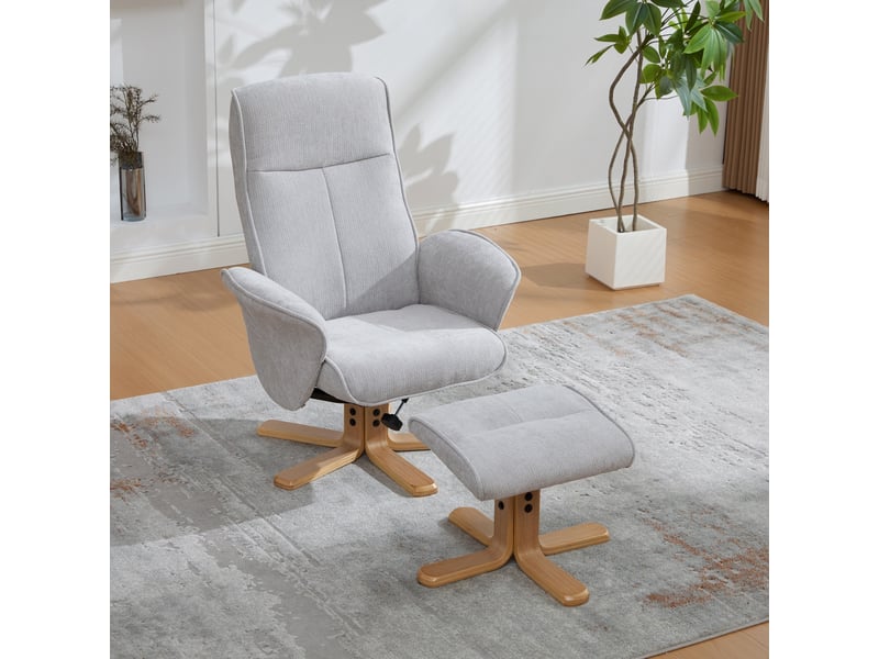  Fauteuil lounge pivotant multifonctionnel  78 x 78 x 102 cm - avec repose-pieds - pivotant à 360° - dossier réglable - tissu chenille - gris  - Conforama B