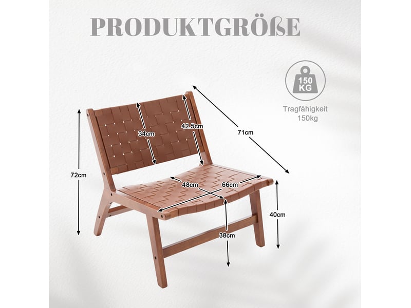  Lot de 1 chaise de détente sans accoudoirs marron 71x66x72 cm, tressage pu cadre bois style industriel  - Conforama C