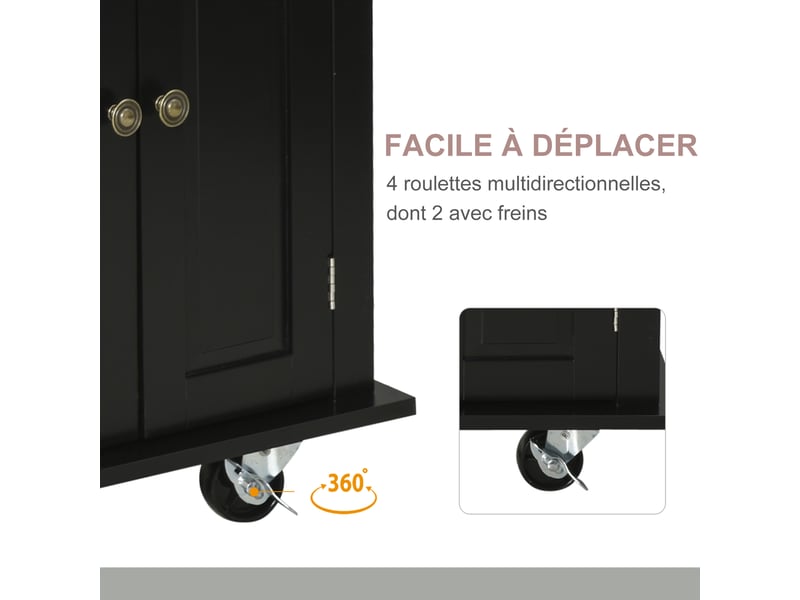  Desserte îlot de cuisine 2 tiroirs 2 placards mdf et bois d'hévéa noir 111 x 44 x 82 cm  - Conforama E