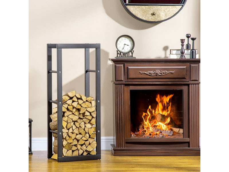  Porte-bûches en métal noir, capacité 100 kg, 40 x 25 x 100 cm, intérieur et extérieur  - Conforama D