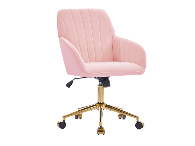  Chaise de bureau pivotante rose en velours, hauteur réglable de 50 à 59 cm, conçue pour le travail à domicile  - Conforama A