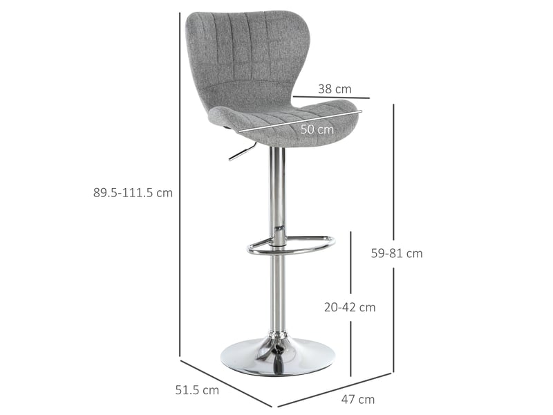  Ensemble de 2 tabourets de bar pivotants à hauteur réglable, avec repose-pieds et dossier en tissu, gris  - Conforama E