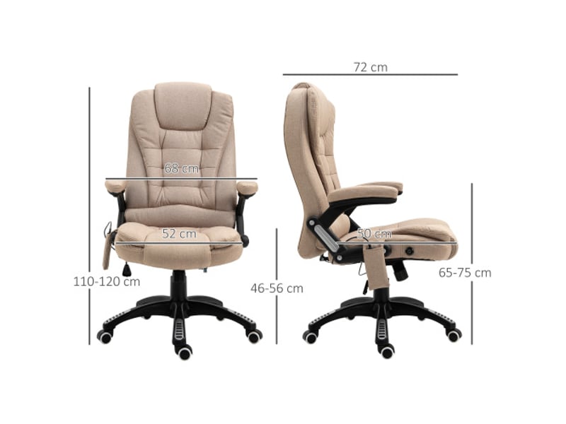  Chaise de bureau ergonomique marron, massage, chauffage, inclinable, réglable, effet lin, télécommande  - Conforama C