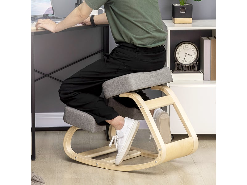  Chaise à genoux, tabouret ergonomique, tabouret rembourré pour une posture saine, bois de bouleau, capacité de charge 120 kg, gris  - Conforama C