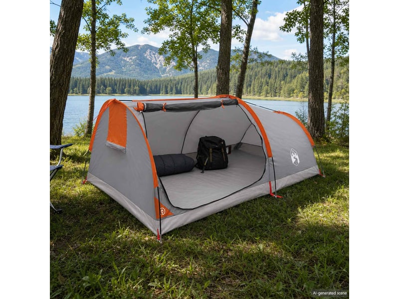  Tente de camping, tente de randonnée imperméable 1 personne gris et orange  - Conforama B