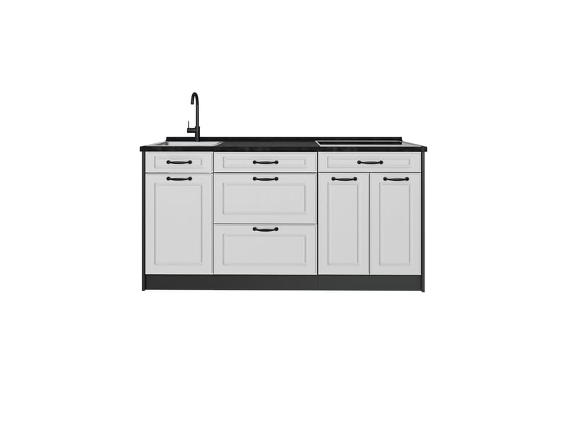  Vicco bloc de cuisine, blanc campagneanthracite, 160cm plan de travail anthracite  - Conforama A