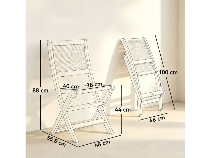  Chaise de jardin pliante 48x55,5x88 cm dossier tressé bois beige et naturel  - Conforama C