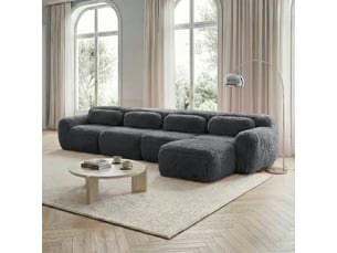 Canapé d'angle 4 places modulaire en l avec méridienne 378 x 179 cm sans montage gris