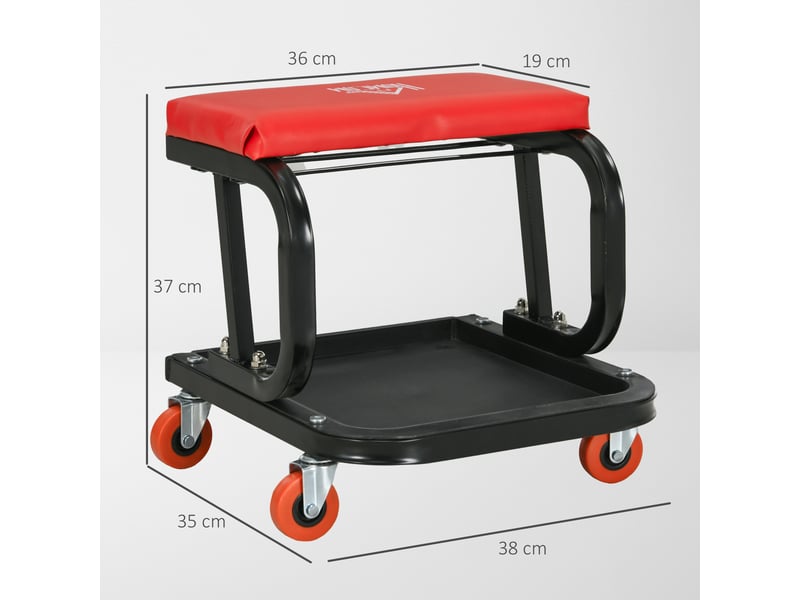 Tabouret d'atelier mobile avec roulettes et plateau pour outils avec structure en acier supportant 100 kg pour garage en rouge - Conforama C