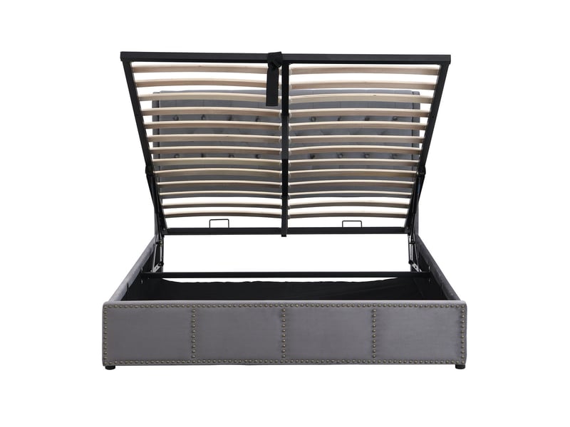  Lit coffre 180x200 - avec grand rangement - lit rembourré - velours gris tête de lit avec clous décoratifs sans matelas  - Conforama D