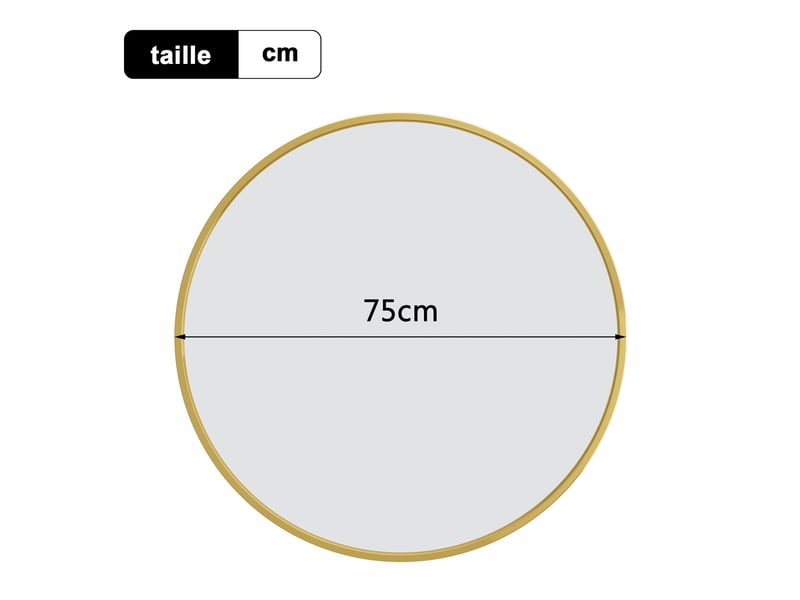  Miroir rond mural 75cm - miroir salle de bain en verre trempé incassable avec cadre aluminium - doré  - Conforama E