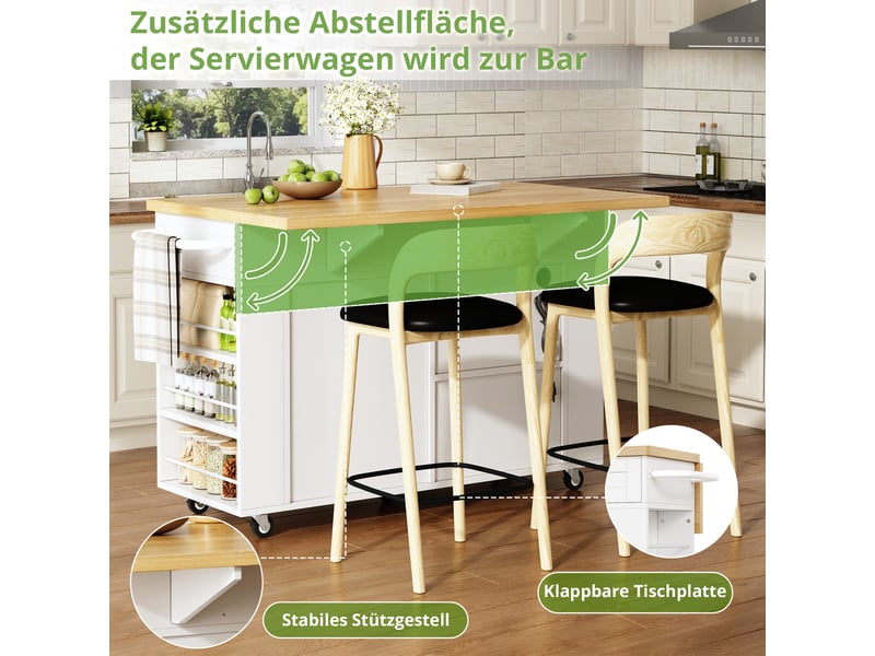 Îlot de cuisine sur roulettes avec plan rabattable et prises mdf 120 x 45(70) x 84 cm N635P45245051W - Conforama D
